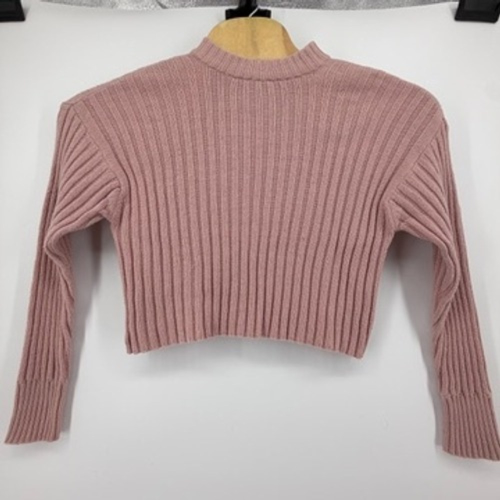 American Eagle Outfitters Ribbed Mock Neck Cropped Sweater Dusty Rose XS - Picture 2 of 8